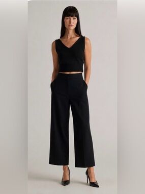 Korean Brand Wool Wide Leg Cropped Black Pants Pockets Size US 8 Quiet Luxury